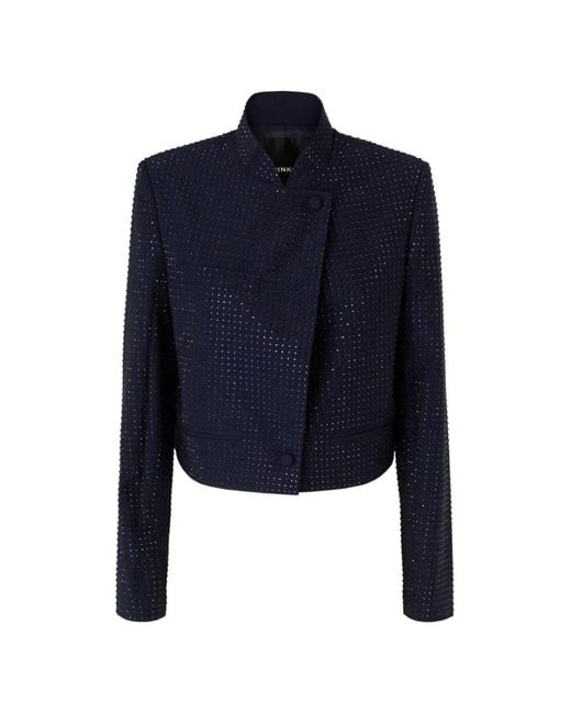 Pinko Blue Rhinestone-Embellished Cropped Jacket