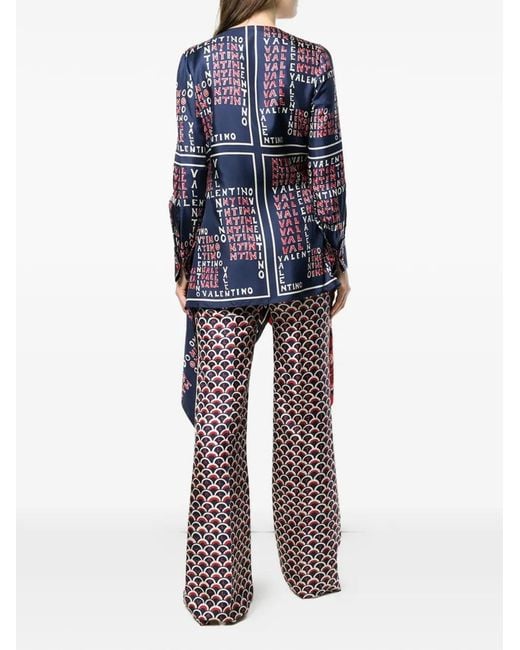 Valentino Garavani Red Asymmetrical Wrap Blouse