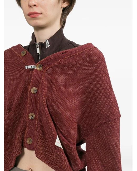 Maison Mihara Yasuhiro Red Distressed Cable-Knit Cardigan