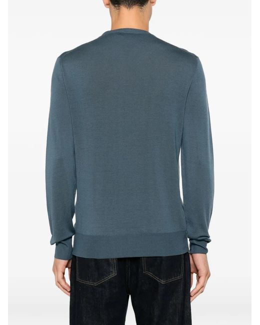 Canali Blue Wool Crew-Neck Sweater for men