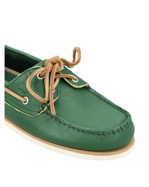 Timberland Green Lace-Up Leather Boat Shoes for men