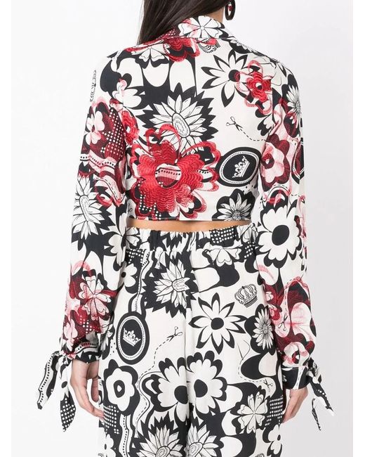 Amir Slama White Floral-Print Cropped Blouse