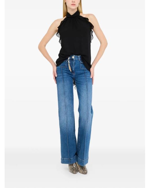 Liu Jo Black Halterneck Ruffled Top
