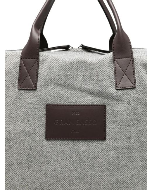 Gran Sasso Gray Herringbone-Pattern Wool Tote Bag for men