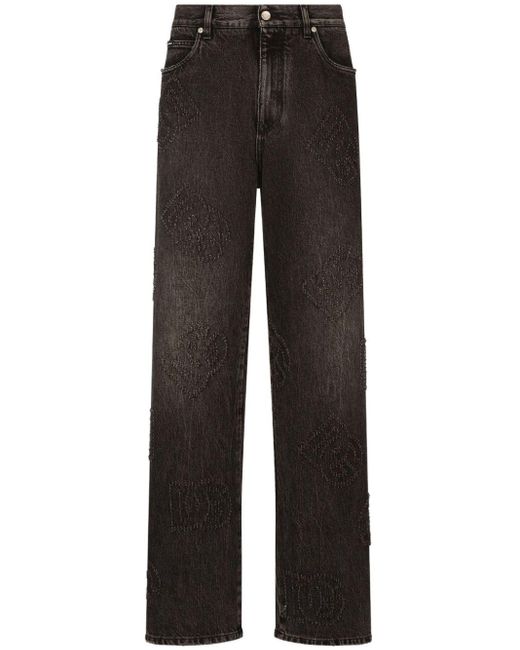 Dolce & Gabbana Black Logo-embroidered Straight-leg Jeans for men