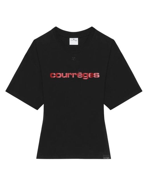 Courreges Black Logo Cotton Belted T-Shirt