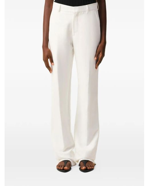 AMI White Blended Linen Low Waist Straight Pant