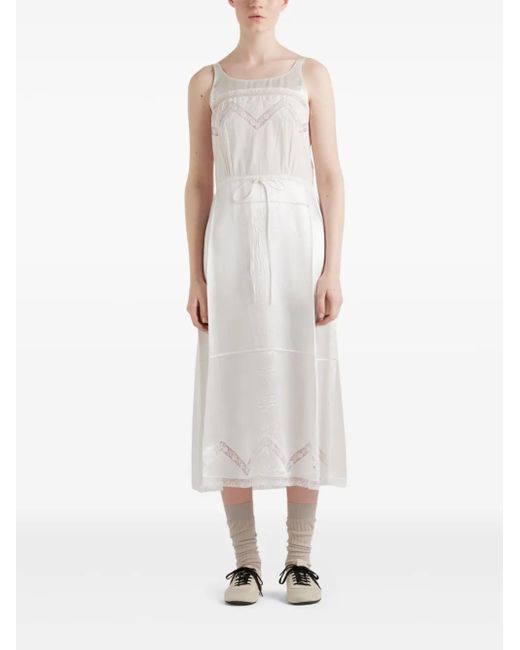 Prada White Batiste Embroidered Midi Dress