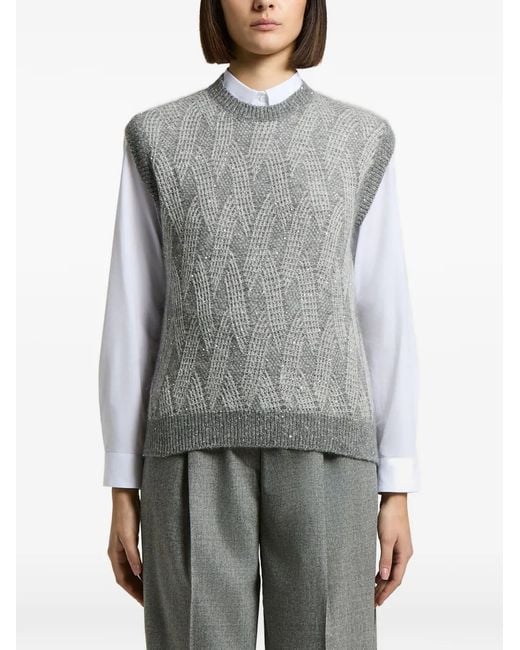 Peserico Gray Sequin-Embellished Open-Knit Vest