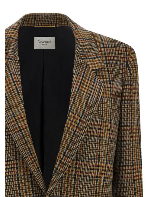 Saint Laurent Green Prince Of Wales Check Blazer