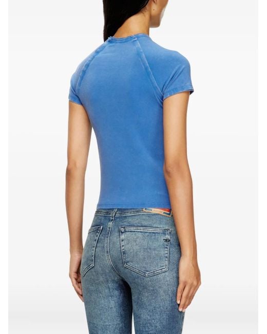 DIESEL T-Shirt Verfraaid Met Stras En Raglan Mouwen in het Blue