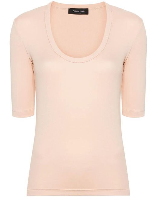 Fabiana Filippi Natural Beaded-Trim Stretch-Cotton Top