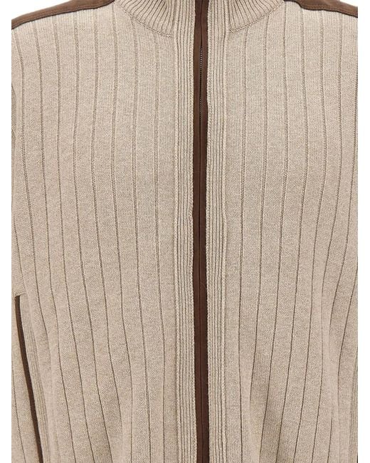 Paul & Shark Natural Ribbed-Knit Suede-Panel Cardigan for men