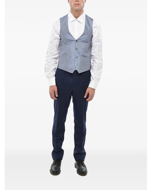 Corneliani Blue Geometric-Pattern Silk Waistcoat for men