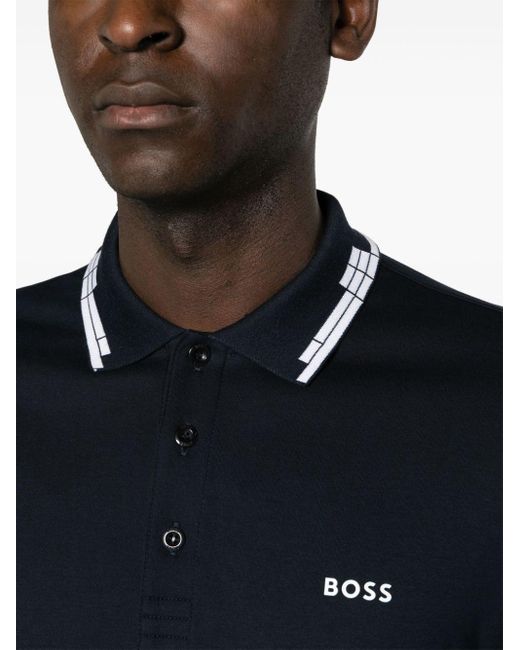 Boss Blue Logo-appliqué Cotton Polo Shirt for men