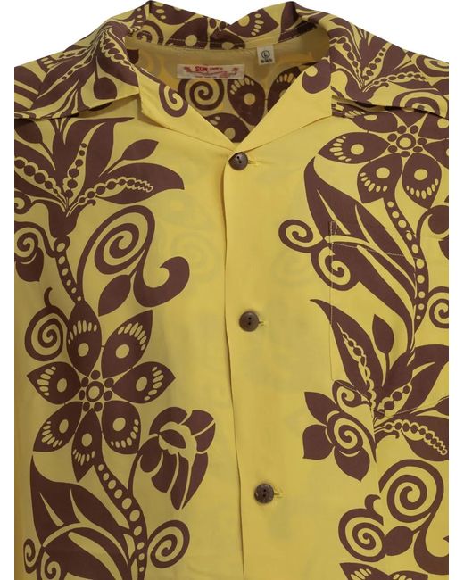 Sun Surf Yellow Floral-Print Short-Sleeve Shirt for men