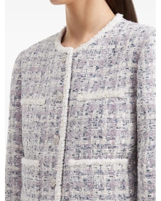 B+ AB White Tweed Frayed-Edge Jacket