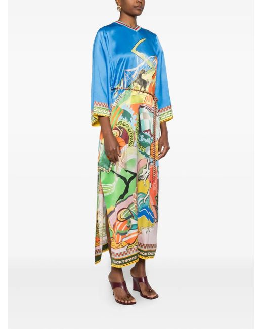 ALÉMAIS Blue V-neck Printed Maxi Dress