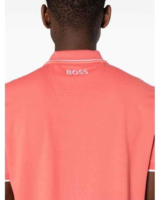 Boss Pink Logo-embroidered Piqué Polo Shirt for men