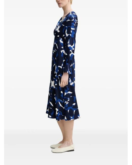 Marc O' Polo Blue Abstract-Print V-Neck Midi Dress
