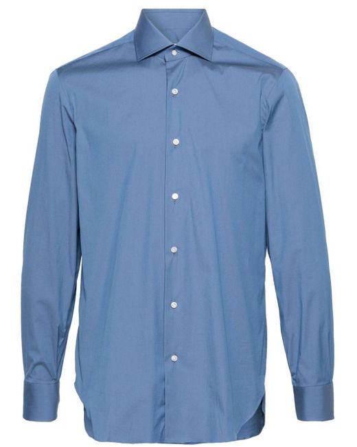 Barba Napoli Blue Poplin Cotton-blend Shirt for men