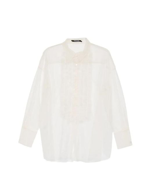 Susanne Bommer White Ruffled Sheer Blouse