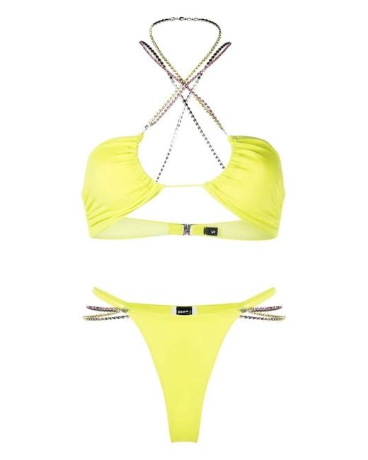 Gcds Yellow Crystal-Embellished Bikini Set