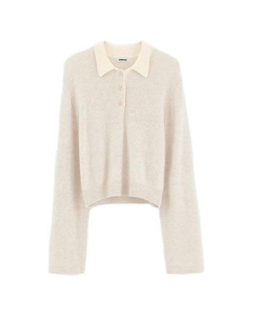 Bellerose White Button-Up Collared Sweater