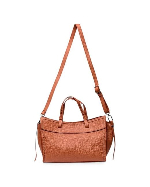 VISONA Brown Grained-Leather Tote Bag