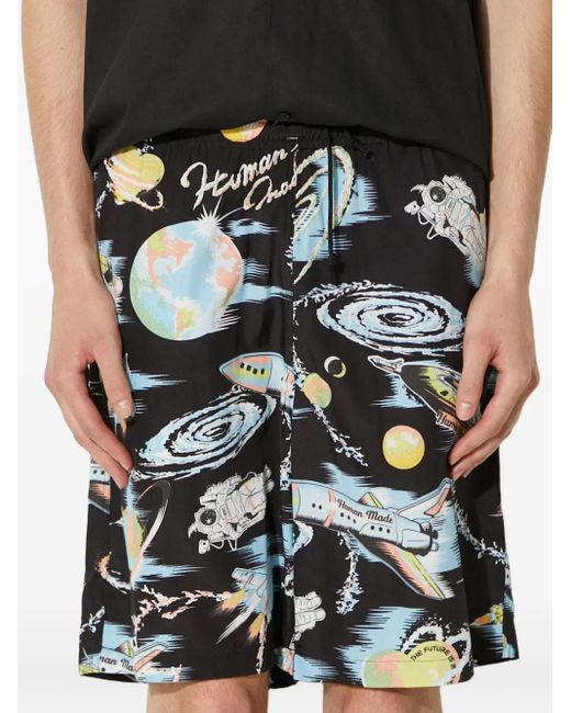 Human Made Black Space-Print Shorts for men