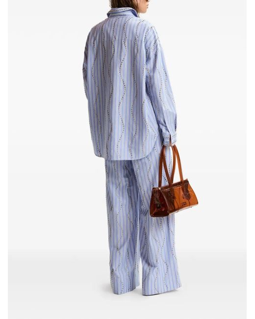 Essentiel Antwerp Blue Jendall Rhinestone-Embellished Striped Trousers