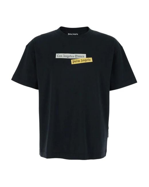 Palm Angels Black Paxlatimes Regular Short Sleeves T-Shirt for men