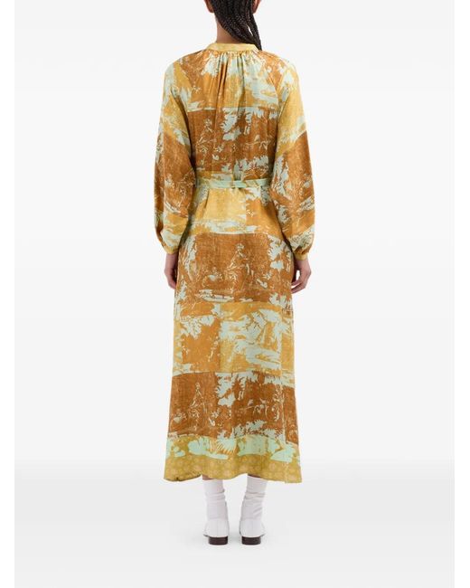 Pierre Louis Mascia Metallic Aloe Belted Floral-Print Maxi Dress