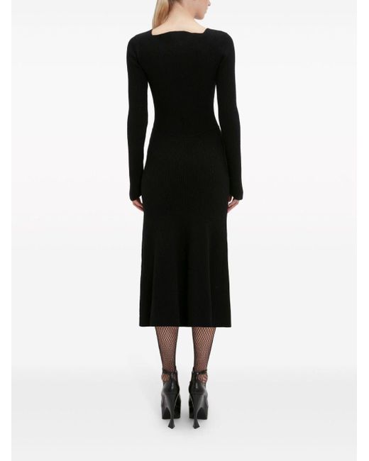Victoria Beckham Black Ribbed Stretch-wool Midi Dress