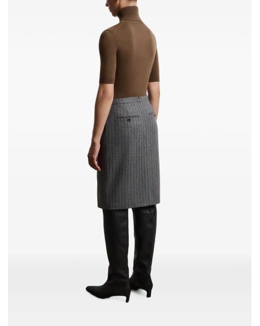 12 STOREEZ Black Pinstripe Front-Slit Skirt
