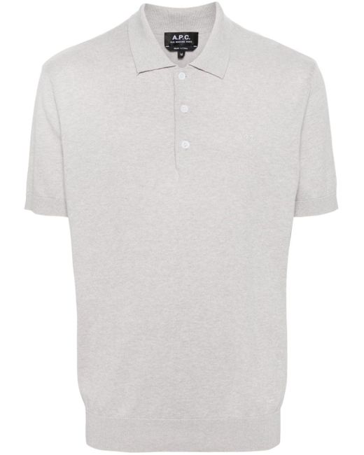 A.P.C. White Logo-embroidered Knitted Polo Shirt for men