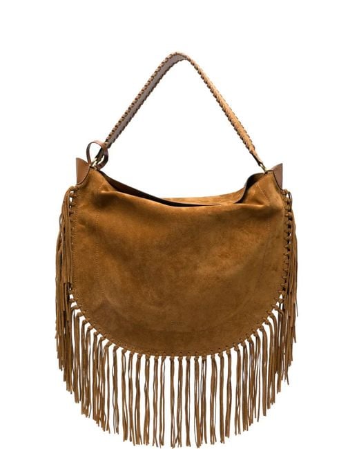 Isabel Marant Brown Fringe-Trim Whipstitch Shoulder Bag