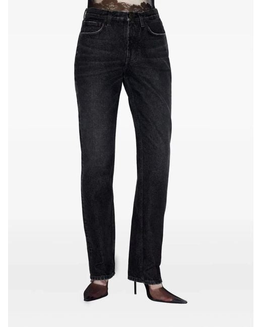 Jean Paul Gaultier Blue Logo-Patch High-Waist Straight-Leg Jeans