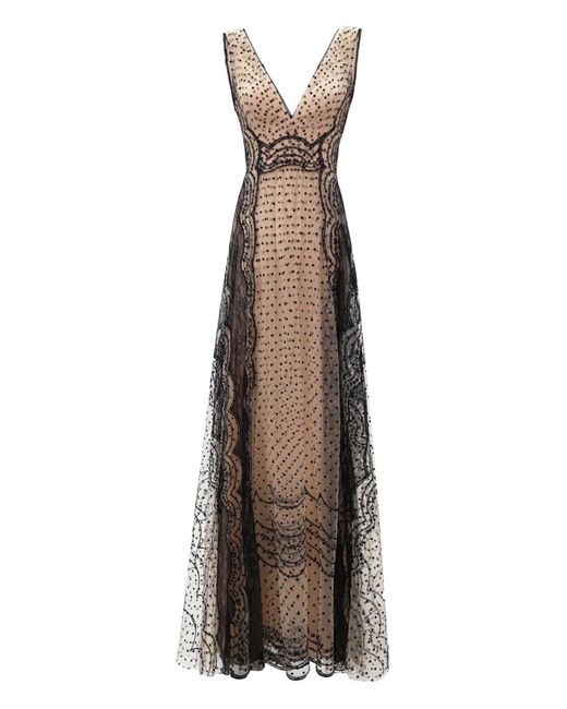 Gemy Maalouf Natural Embroidered V-Neck Maxi Dress