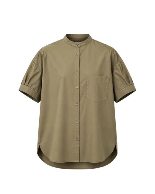 Aspesi Green Band-Collar Short-Sleeve Shirt