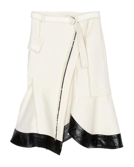 3.1 Phillip Lim White Faux-Leather Panel Tweed Skirt