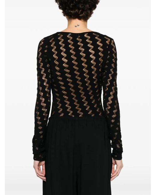 IRO Black Zig Zag Long Sleeve Bodysuit
