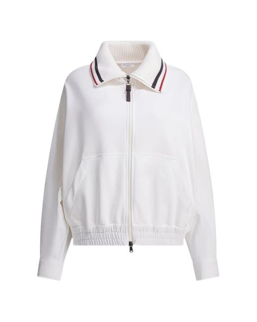 Brunello Cucinelli White Striped Zip Sweatshirt