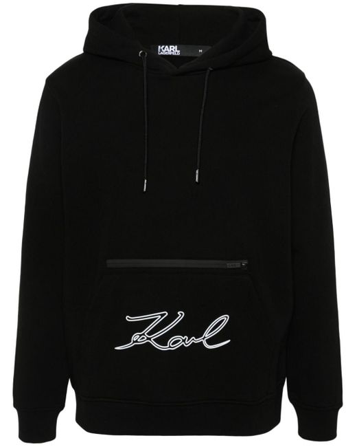 Karl Lagerfeld Black Rubberised-logo Cotton Hoodie for men