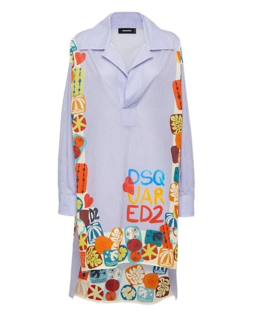 DSquared² Blue Cotton Midi Dress