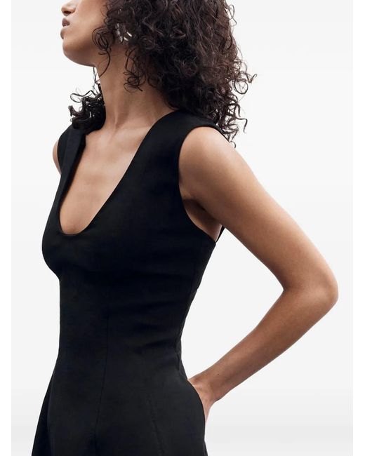 Another Tomorrow Black Seamed Sleeveless Midi Dress