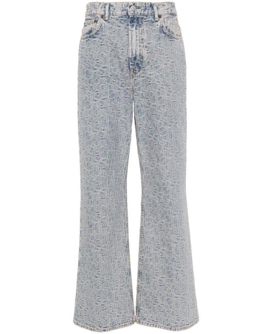 Acne Gray Monogram-jacquard Wide-leg Jeans