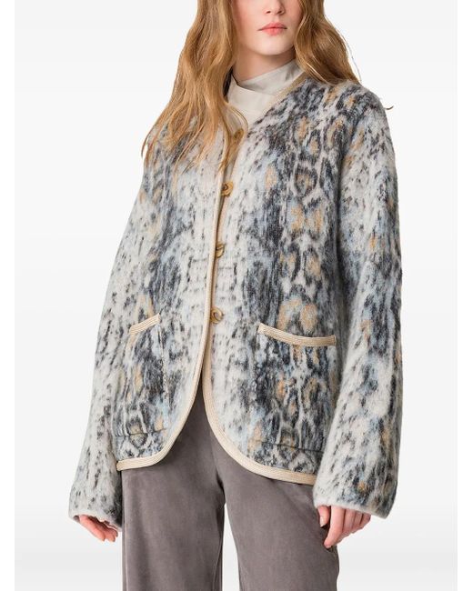 Forte Forte Gray Animal-Pattern Buttoned Cardigan