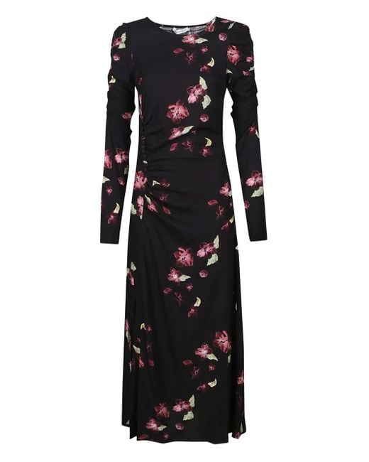 Mar De Margaritas Black Floral-Print Puff-Sleeve Dress