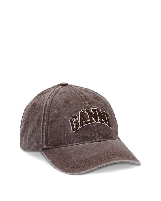 Ganni Brown Washed Canvas Cap